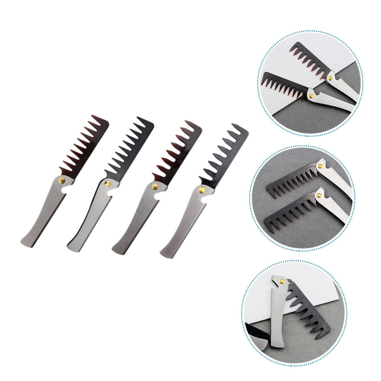 BESTYASH Set 4 Pettini Pieghevoli in Acciaio Inossidabile per Uomo e Donna, Pettine Portatile Apribottiglie, per Acconciature Vintage e Cura dei Chioma