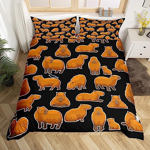 Homewish Capybaras Duvet Cover Single, Cute Capybara Bedding Set, Cartoon Animal Black Comforter Cover - Image 3