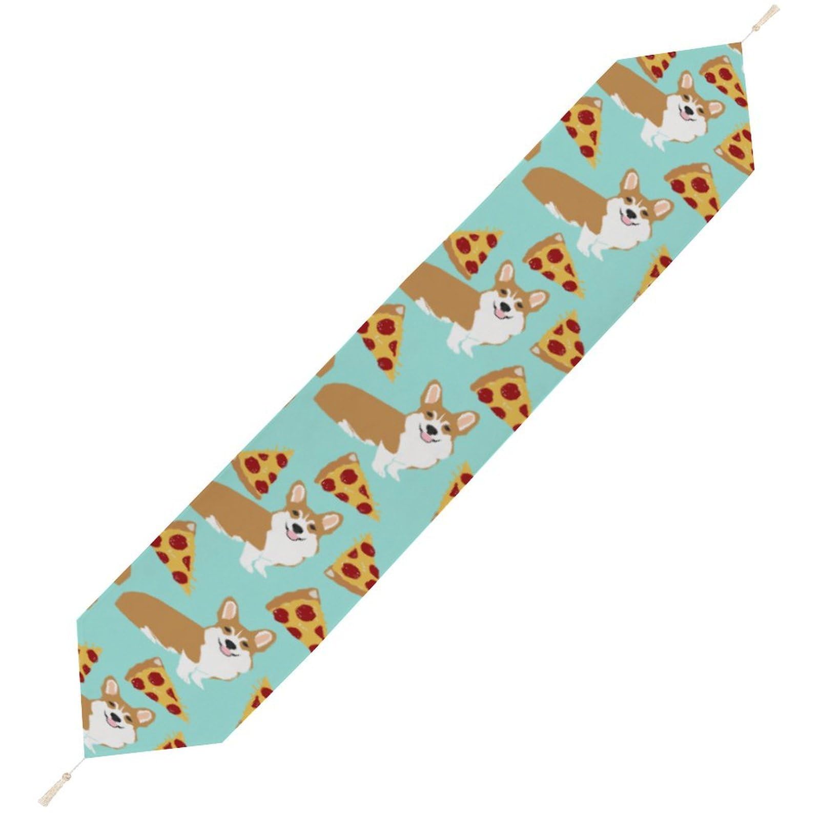 JZemdybill 229*33cm Table Runner with Tassel, Corgi Table Runner, Table Decoration for Kitchen, Party, Restaurant