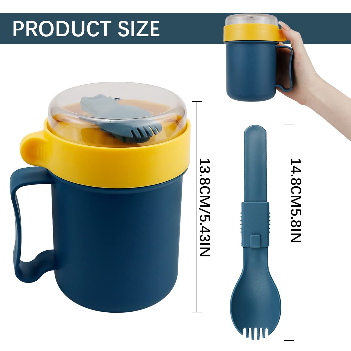 Mikrowellen-geeignete Frühstückstasse 500 Ml Mit Deckel & Löffel – Tragbar, Für Büro, Schule, Reisen
