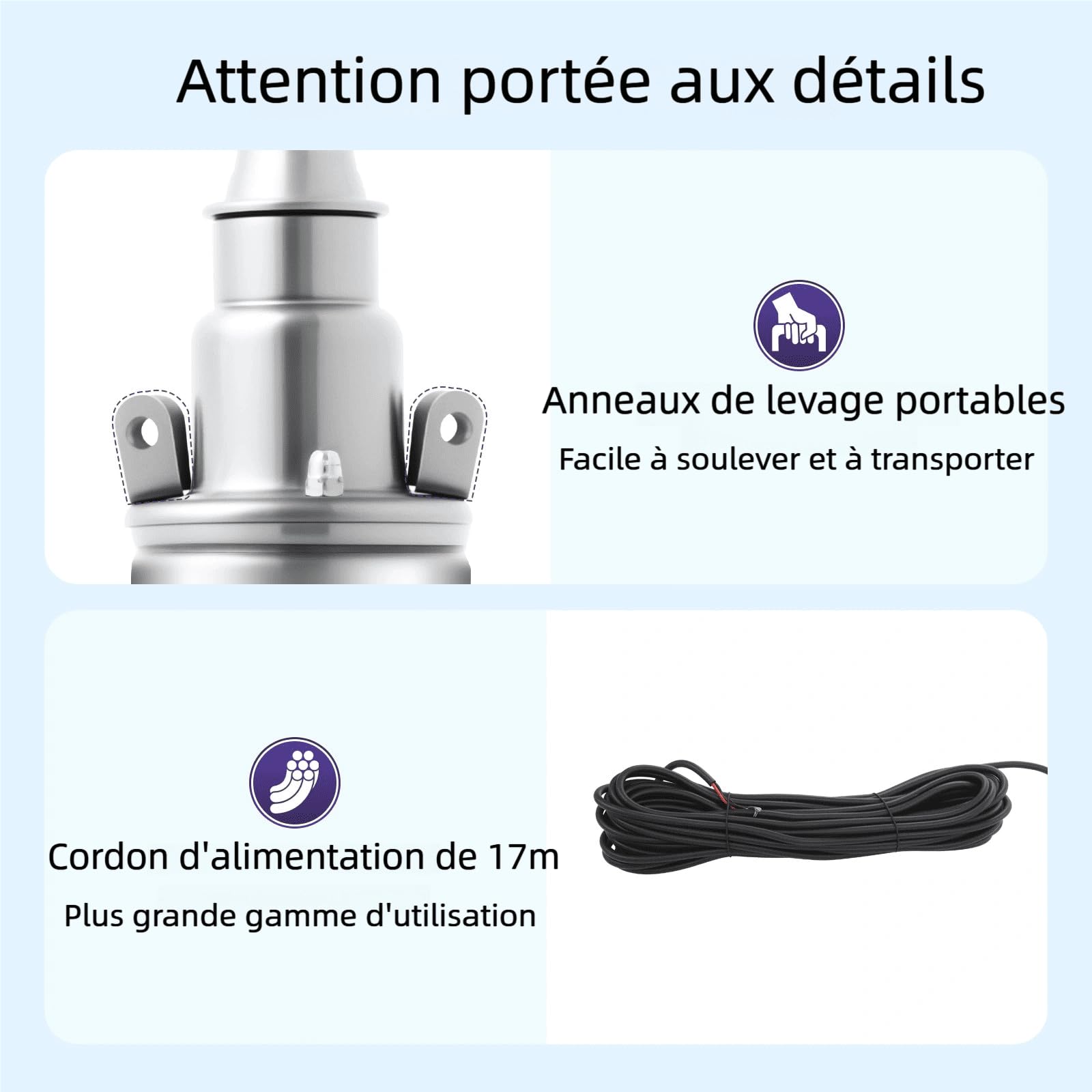 Pompe Immergée pour Puits Profond Solaire, 12V 180W 1000L/H 30m, Pompe de Puits Submersible, Pompe à Eau en Inox, IP68, Silencieuse (0-30dB), pour Irrigation Jardin Ferme Maison