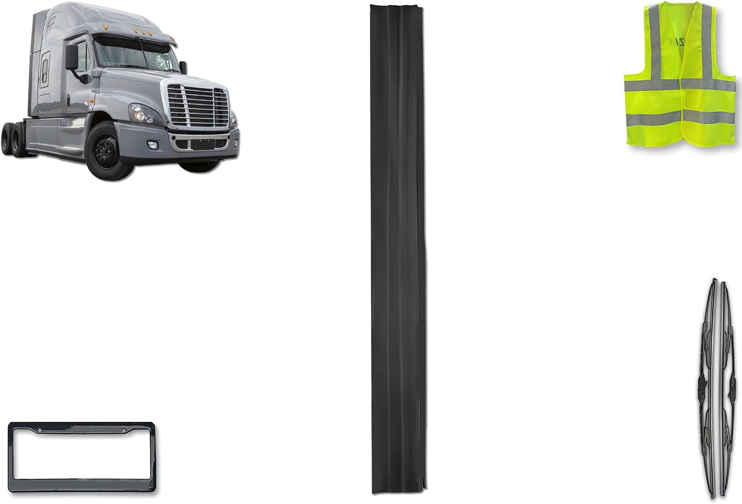 KOZAK Lower Cab Fairing Extension for Right Passenger Side, Compatible with Freightliner Cascadia 2008-2016, Includes Logo, 2x 22" Windshield Wipers, License Plate Frame, and Reflective Vest