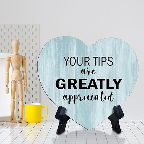 Miniatura 3 de Signs ByLITA Cartel de mesa con texto en inglés "Heart Your Tips Are Greatly Apprecied", color madera, (6 x 5 pulgadas)