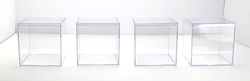 Caja de plástico transparente cubo, 4 pulgadas cuadradas x 4 pulgadas de alto, 4 piezas por paquete (4)
