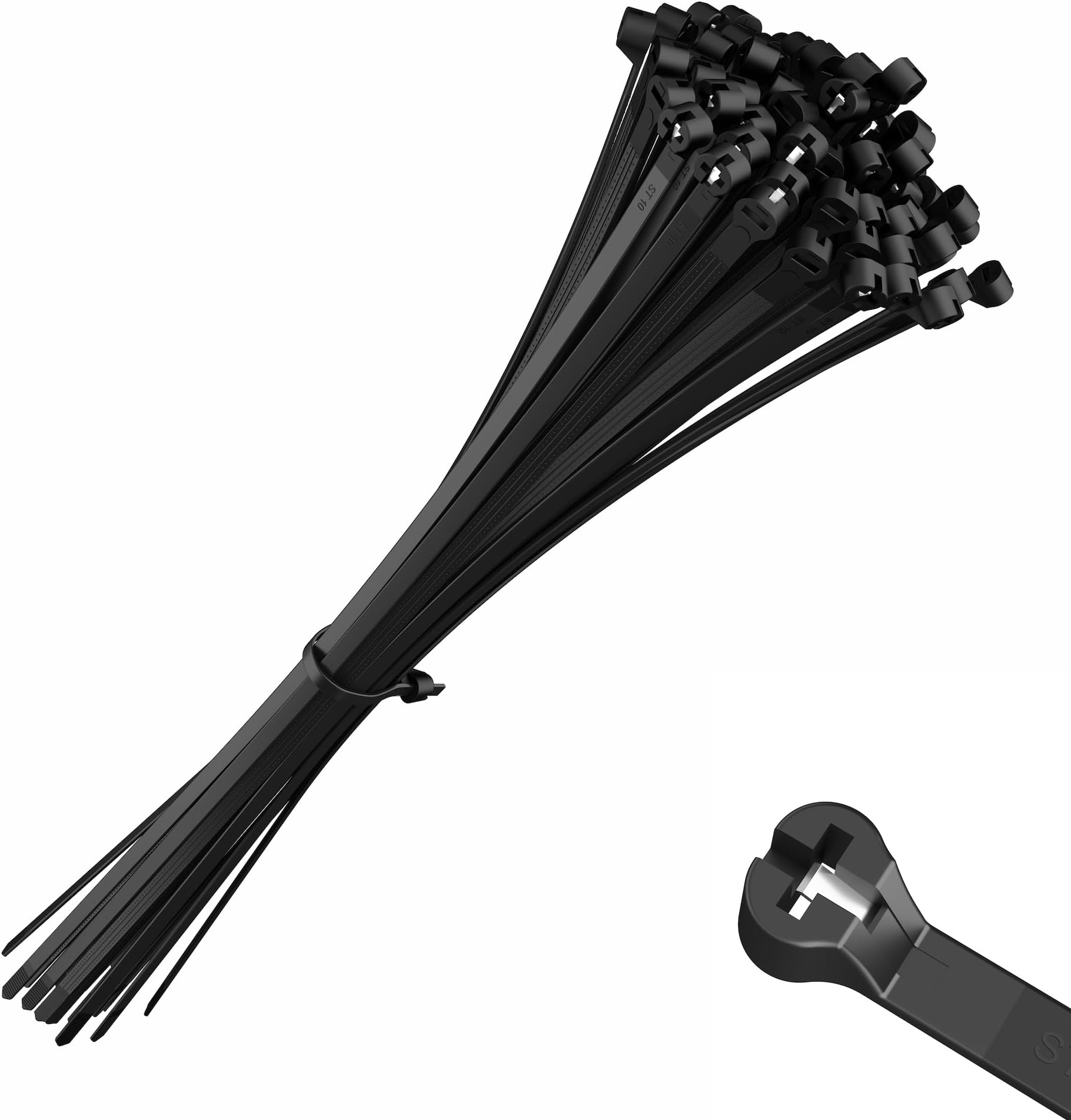 intervisio Cable Ties with Metal Tooth Stainless Steel Locking Device, 11” X 0.18”, Black, 100 Pieces