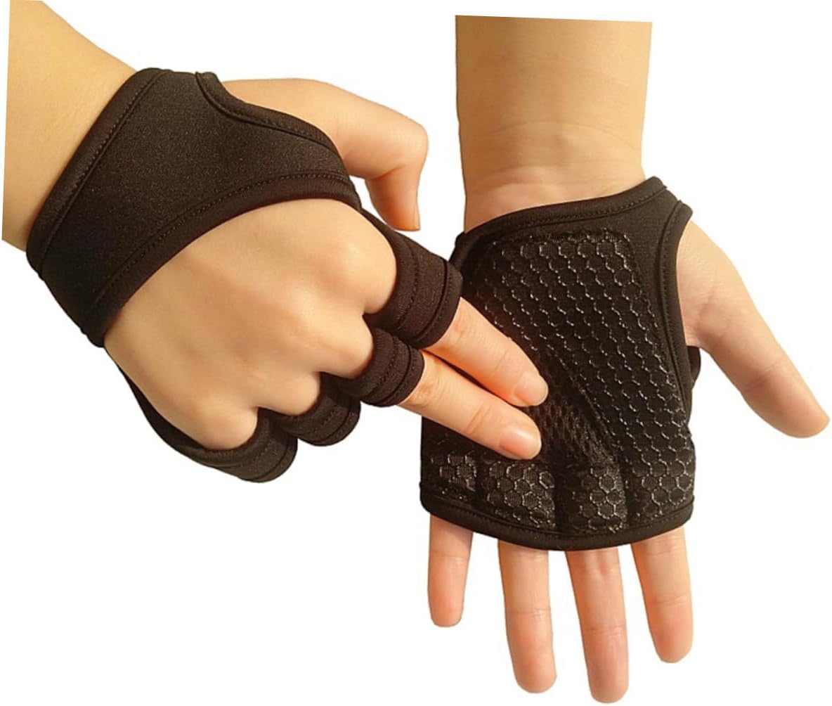 Padded Wrist Strap Gym Gloves Non Slip Silicone Fingerless Half Gloves with Palm Protection for Men and Women Weightlifting Workout Black XL