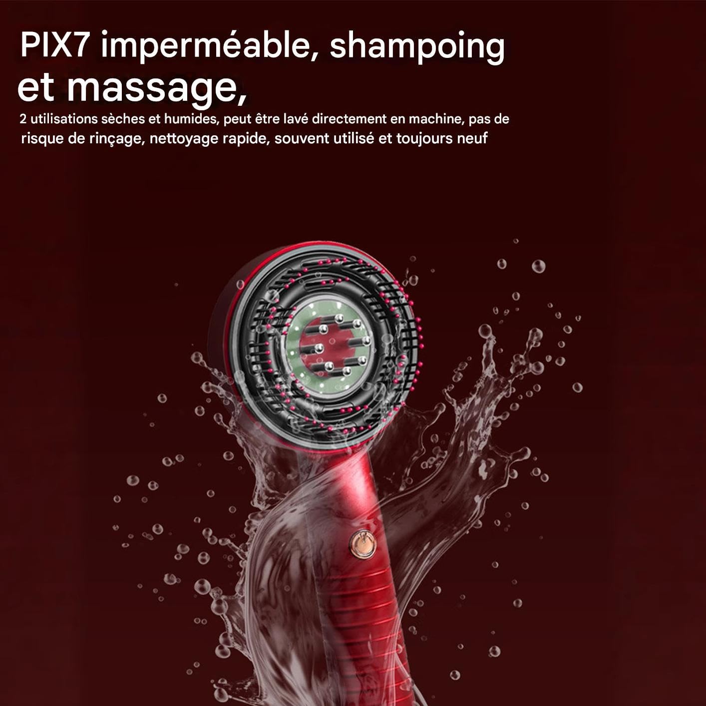 Stimulateur Cuir Chevelu Pousse Cheveux - Exfoliant Capillaire et Outil de Massage - Brosse à Tête Combinée Étanche Rechargeable pour Soins Personnels Hommes Soutien Repousse Voyage Maison