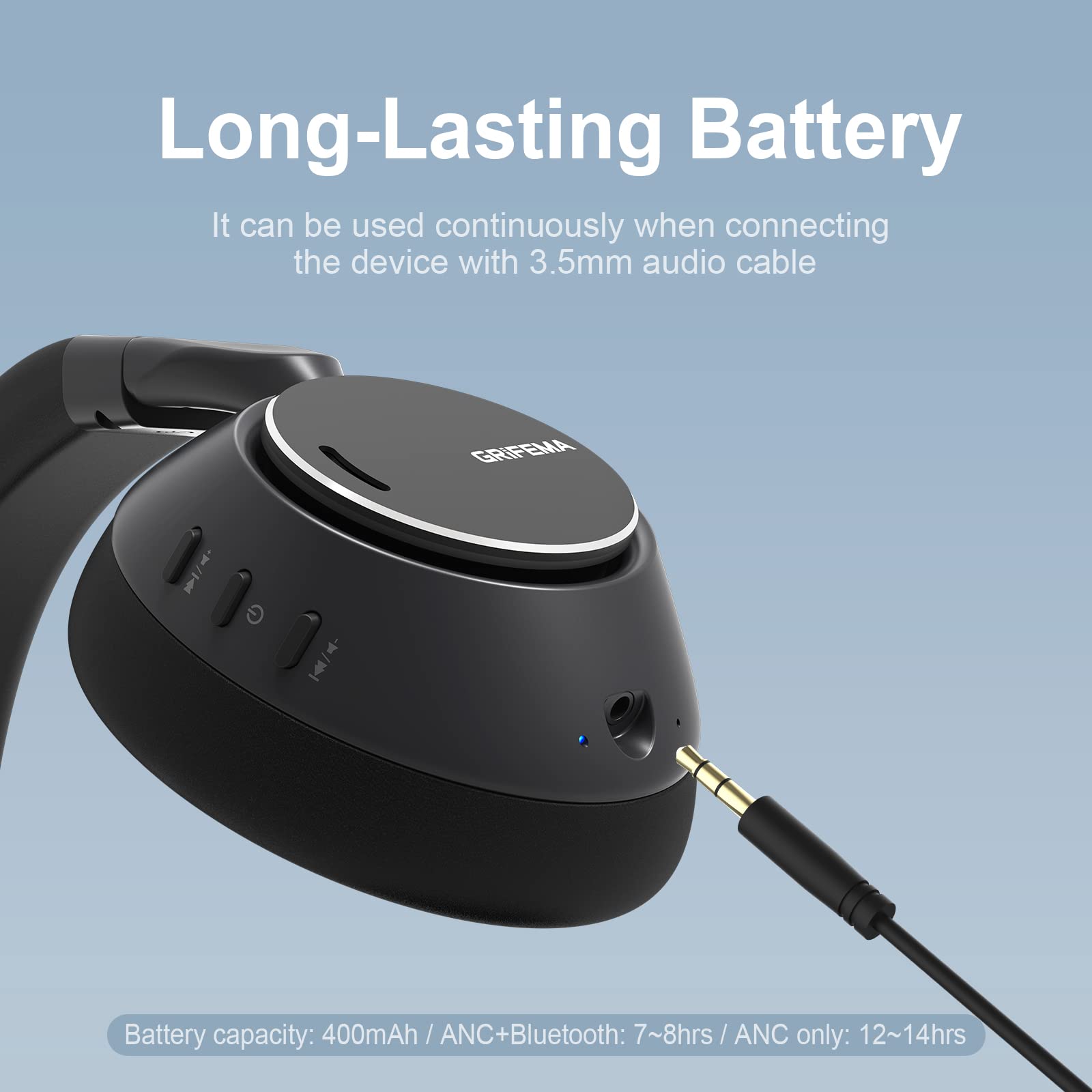 GRIFEMA GH1001, Écouteurs Bluetooth Supra-Auriculaires, Écouteurs sans Fil 5.1, 12-14 Heures de Lecture, Audio Haute Résolution, Basses Lourdes, Suppression du Bruit ANC, Sports de Plein Air, Noir
