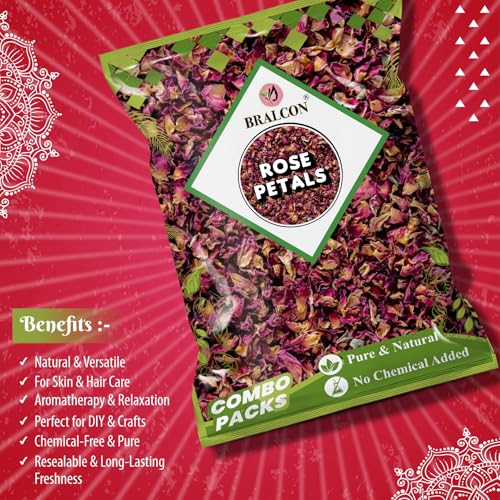 Image of BRALCON Rose Petals 100 gm | 100% Pure & Natural Sun Dried Rose Flowers Petal (Gulab Patti) | Edible for Herbal Tea /Hair & Skin Care /Toppings for Indian Sweets /Boost Immunity