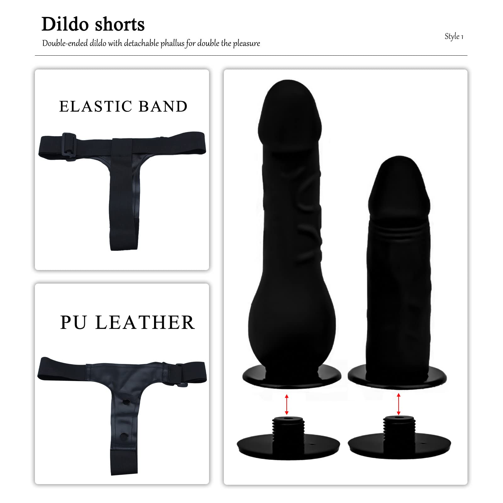 BDSMYEE Strap-on con 2 Dildo per Donna, Dildo Strapon Doppio Fallo Strapon Masturbazione SM Giocattolo Erotico Doppio per Donne Uomini (Nero)