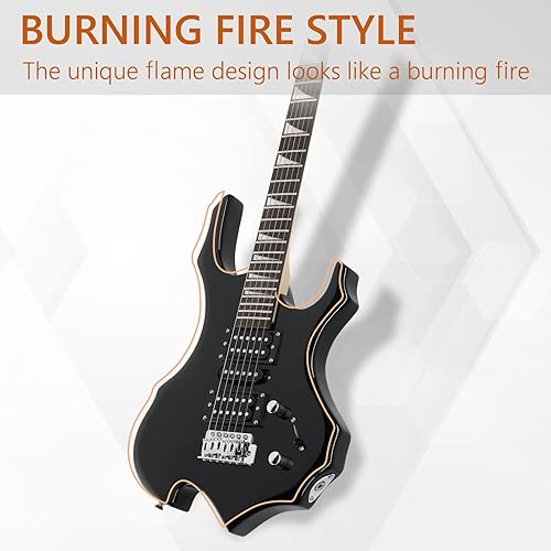 Miniatura 2 de Ktaxon Kit de guitarra eléctrica con diseño de fuego ardiente para principiantes de 36 pulgadas con cuerpo de madera maciza naturalmente secado al