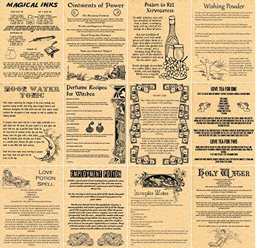 The Grimoire Book of Shadows Spell Pages, 12 Magic Potions and Recipes, Wicca, Witchcraft (Gold)