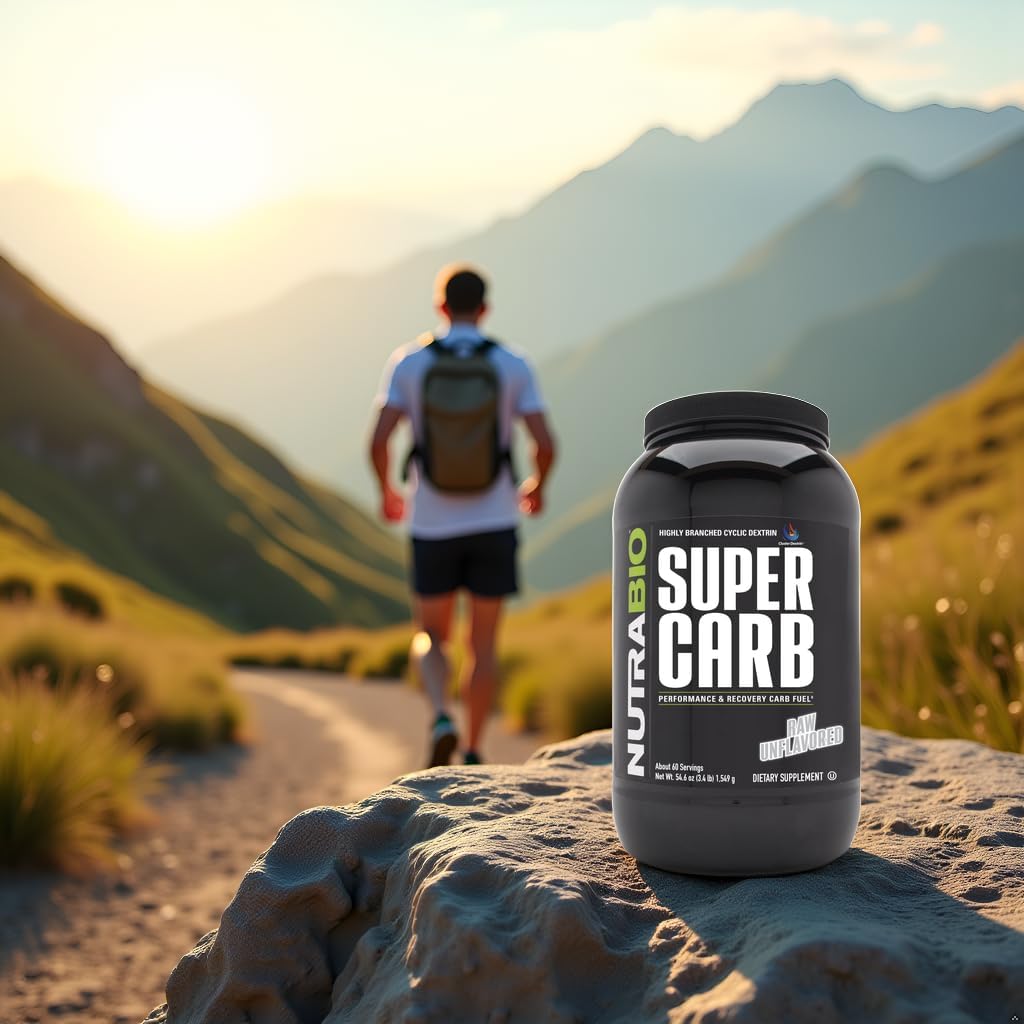 NutraBio Super Carb, Carbohydrate Powder with Cluster Dextrin & Electrolytes, Advanced Carb Supplement Powder for Workout Fuel, Performance, and Muscle Recovery, Cyclic Dextrin, Unflavored, 60 Sv