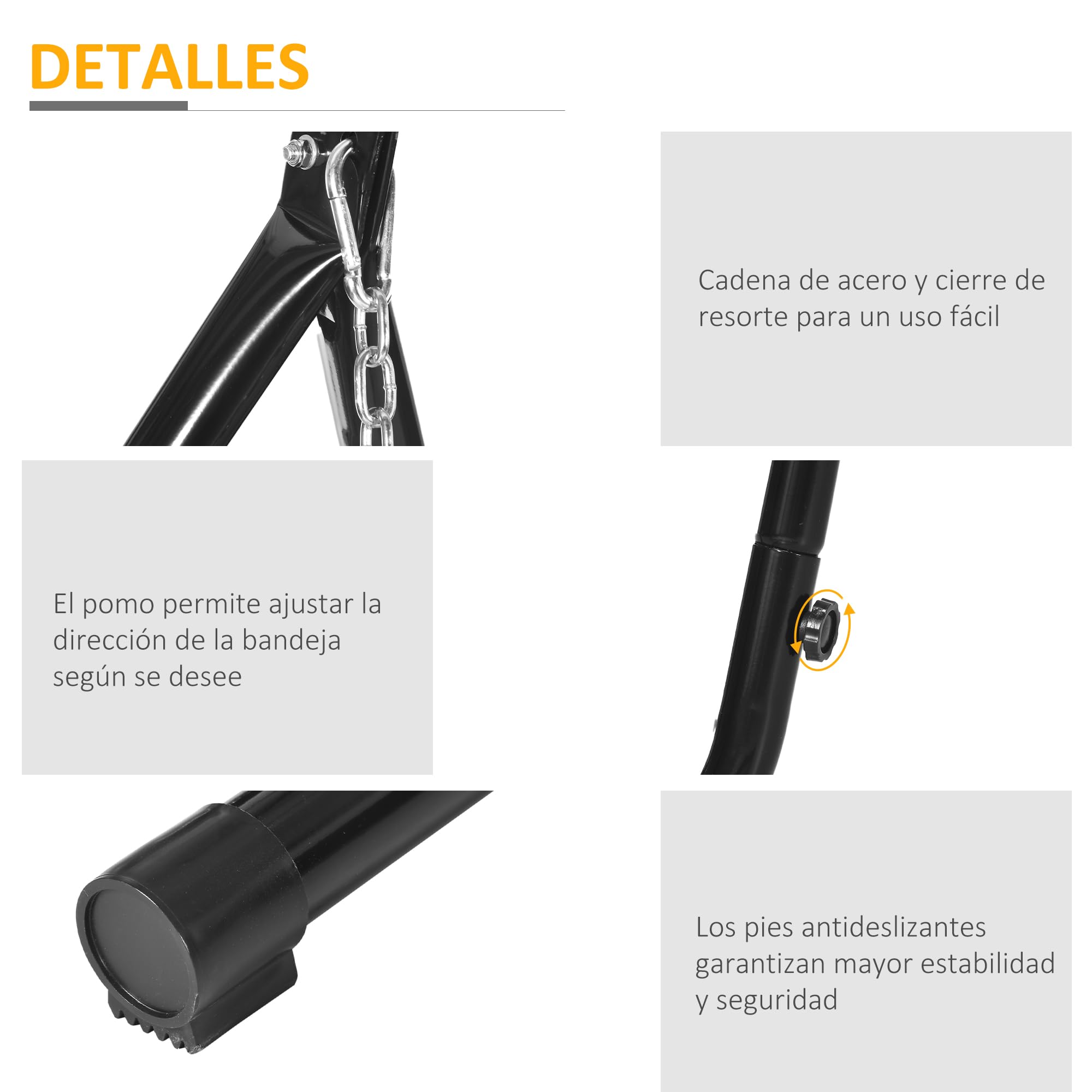 Outsunny Soporte para Silla Colgante 190 cm Sostén para Columpio con Mesita Lateral Carga Máx. 120 kg Estructura de Metal para Patio Jardín Negro
