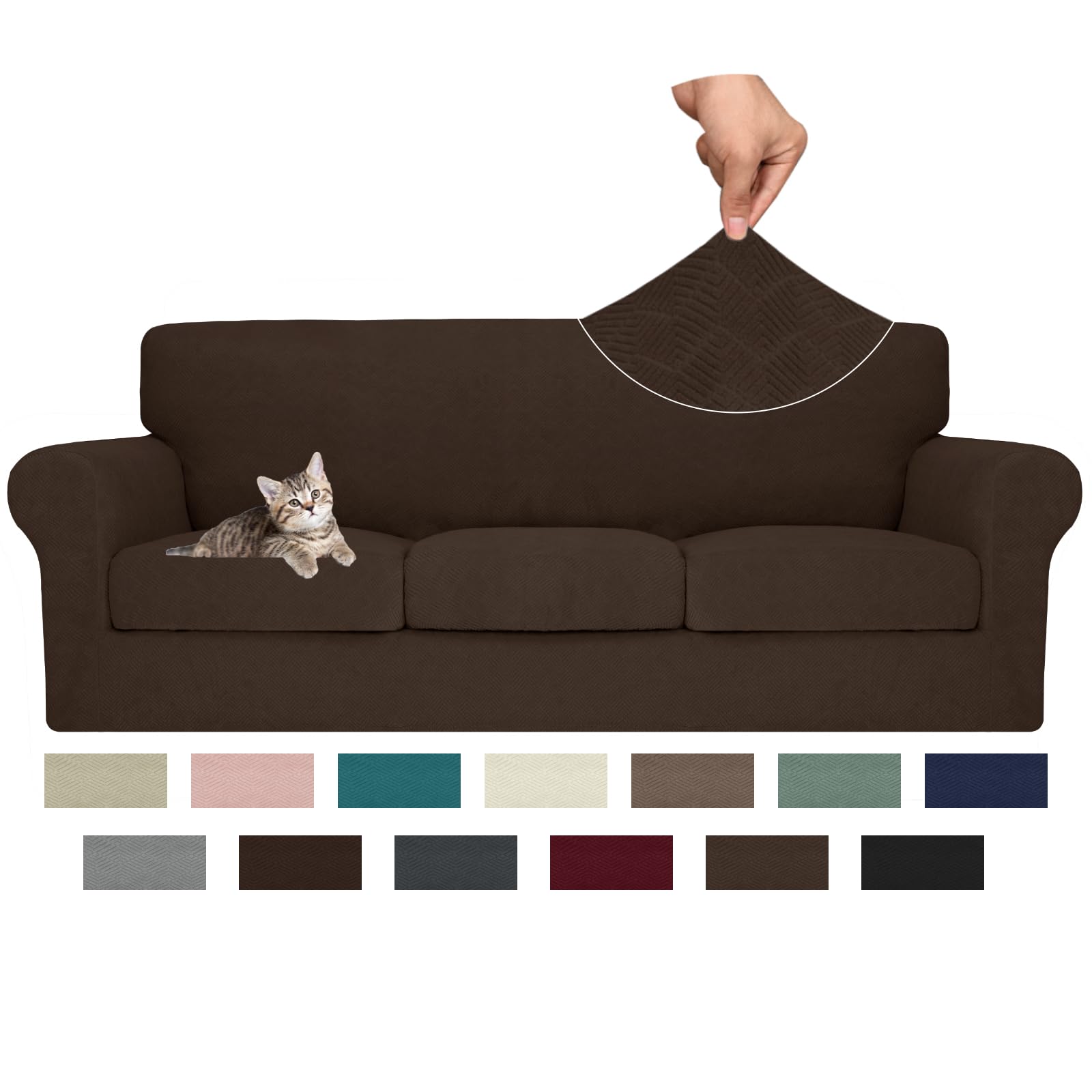 MAXIJIN 4 Piece Couch Covers for 3 Cushion Couch Sofa Covers, Stretch Couch Slipcovers for Sofas with 3 Cushions, Thick 3 Seat Furniture Protector for