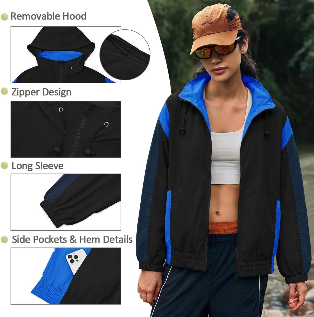 Yousify Womens Lightweight Windbreaker Outdoor Hiking Hooded Casual Jacket
