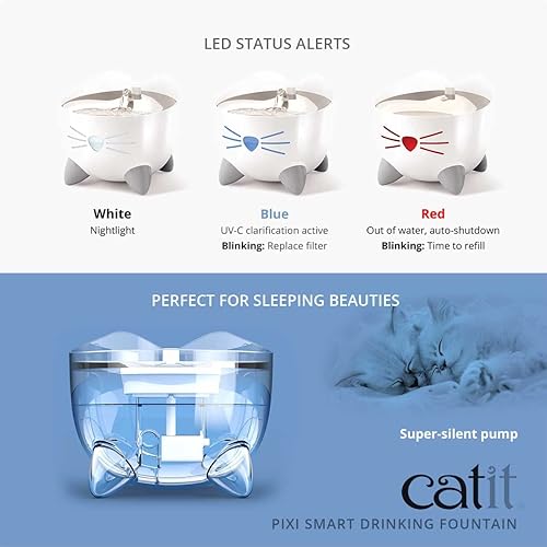 Miniatura 5 de Catit PIXI - Fuente de agua inteligente, fuente automática para beber para gatos con luz clarificadora UV-C y soporte de aplicaciones, color blanco