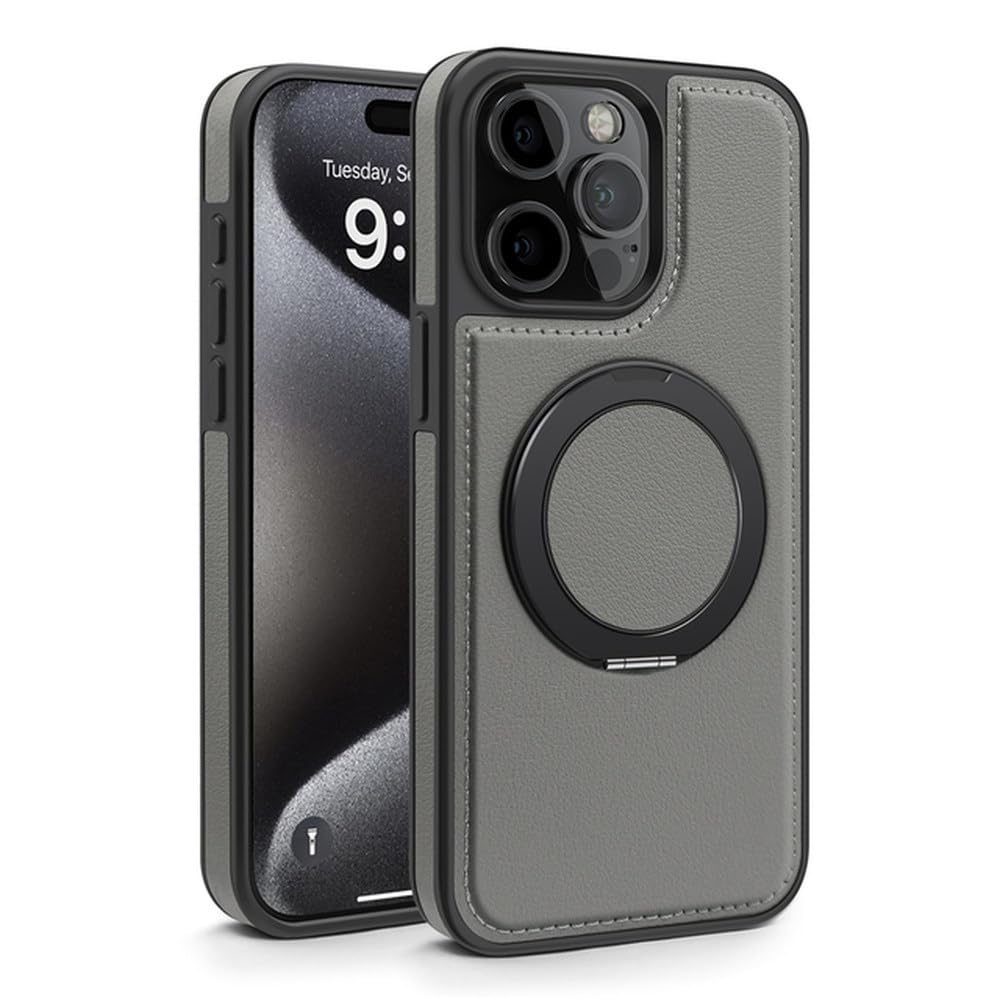 Coque iPhone 12 Pro avec support métal rotation 360 gris luxe - 8