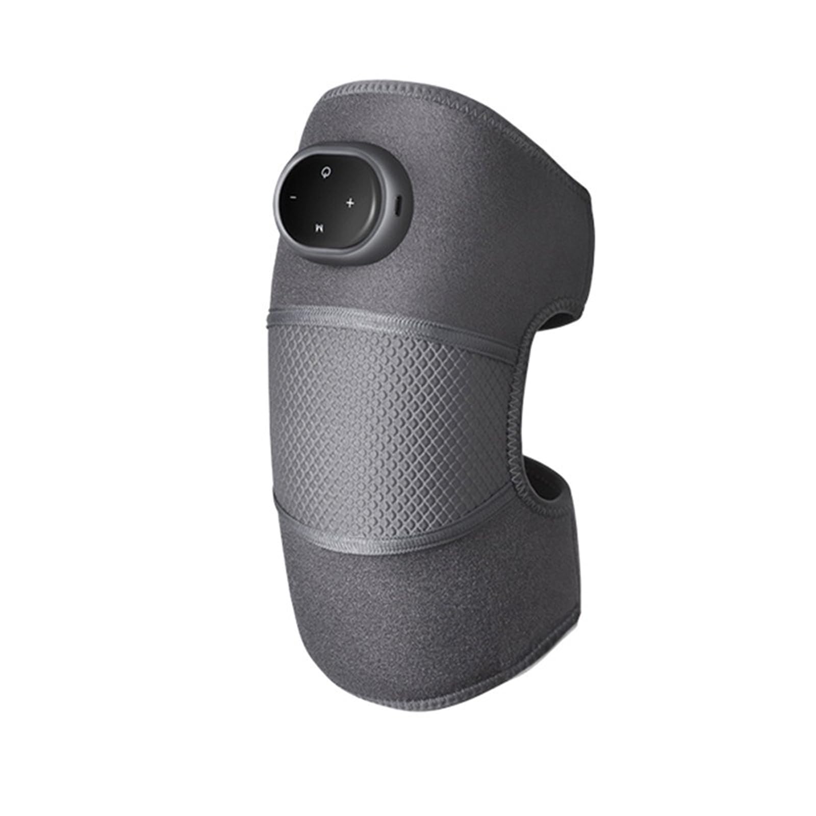 Hand attaching the magnetic massager unit to the knee brace, showing magnetic connection points.