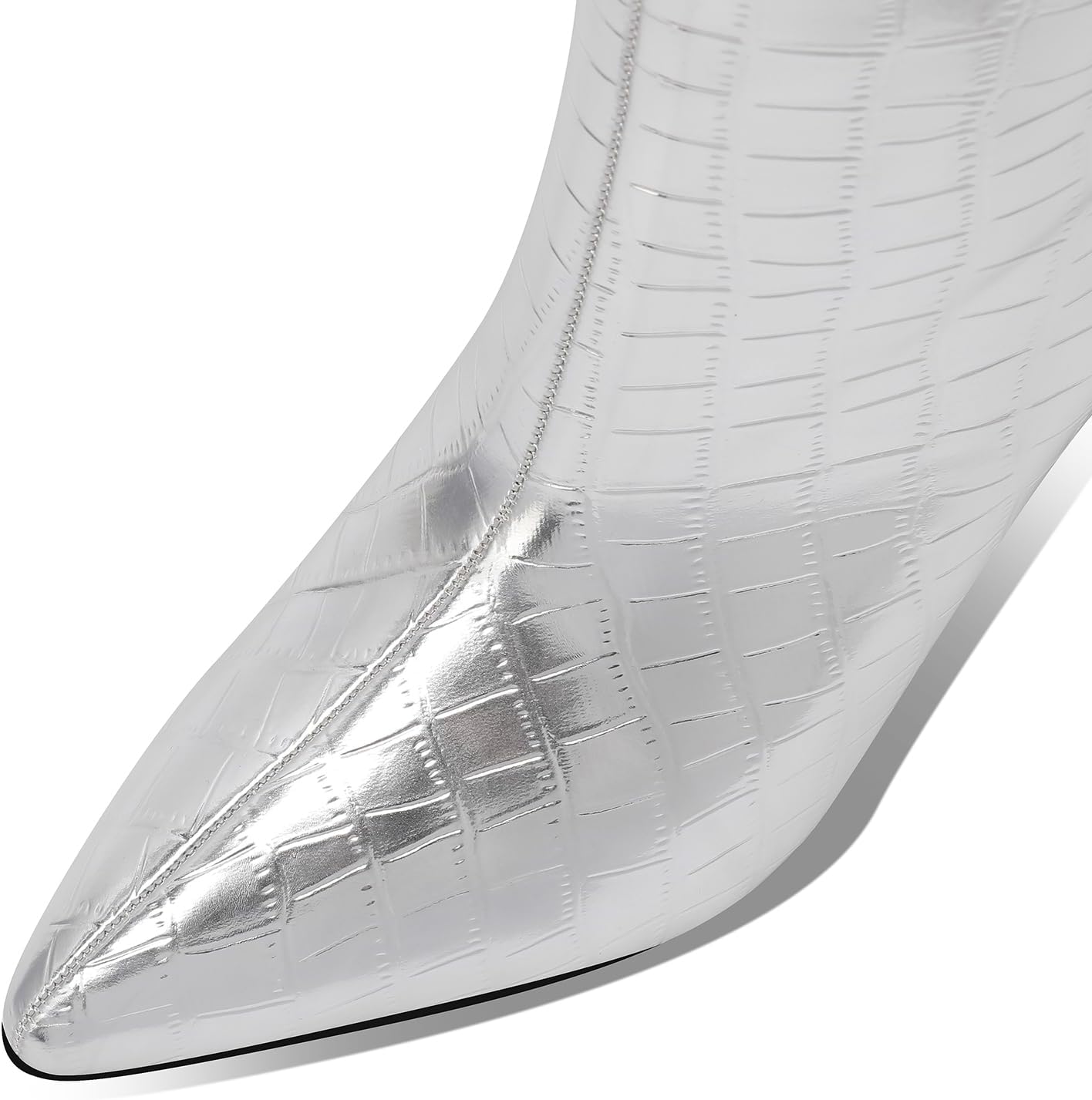 Women's Silver Mirror Boots Fashion Pointed Toe Mid Heel Short Boots Mid-Calf Shoes