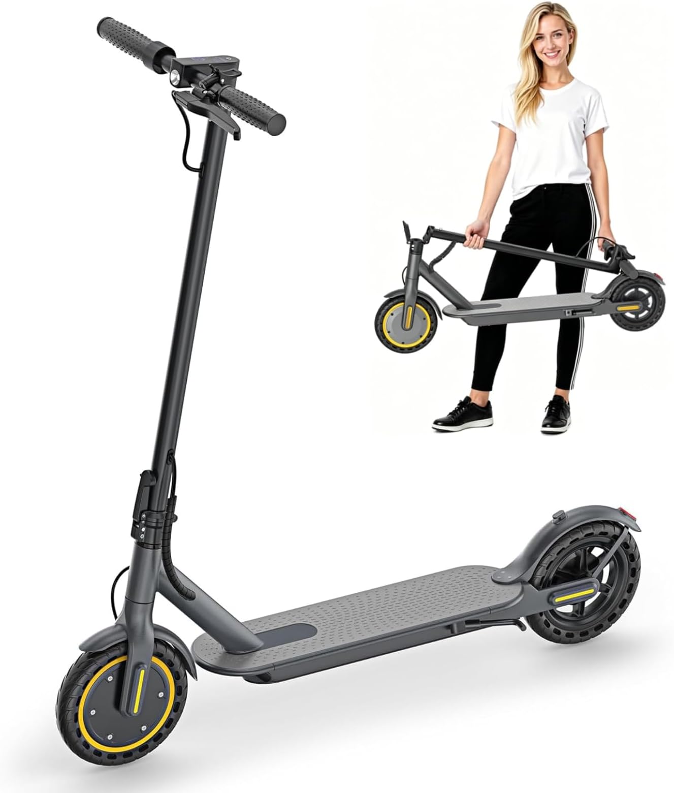 Electric Scooter, 350W Foldable Electric Scooters Adult with 25-30km Range, Max Speed 25KM/H, 8.5in Solid Tire, 3 Speed Mode Double Braking System Fast e Scooter for Adults and Teens
