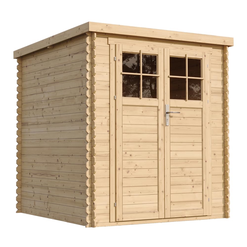 TIMBELA M309F Abri de Jardin en Bois - Porte verrouillable de Haute qualité - Stockage extérieur l204xL204xH200 cm/​3.53 m2 - Petit abri à Outils, Local à vélos - Toit imperméable, fenêtres