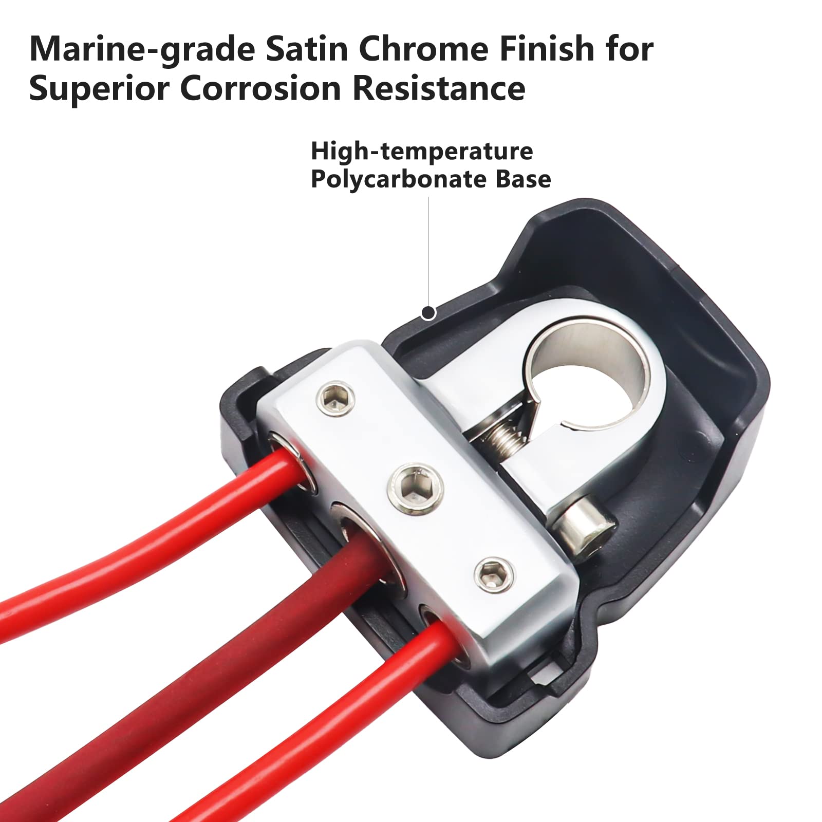 RECOIL PBT-D04 Batteriepolklemmen Messing 0/2/4-4/8 AWG 2er-Set | 50mm²+25mm², Laiton Forgé, Chromé Satiné Marine, Polycarbonat – Bornes Batterie Voiture