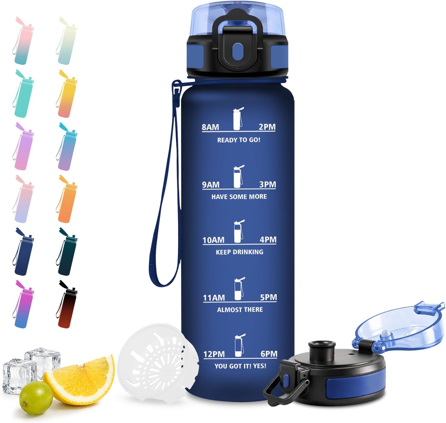 Gourde 1L, Gourde avec Filtre, sans BPA, Bouteille avec Marqueur de Temps, pour Boissons Gazeuses, Sport, Bureau, Yoga, Camping