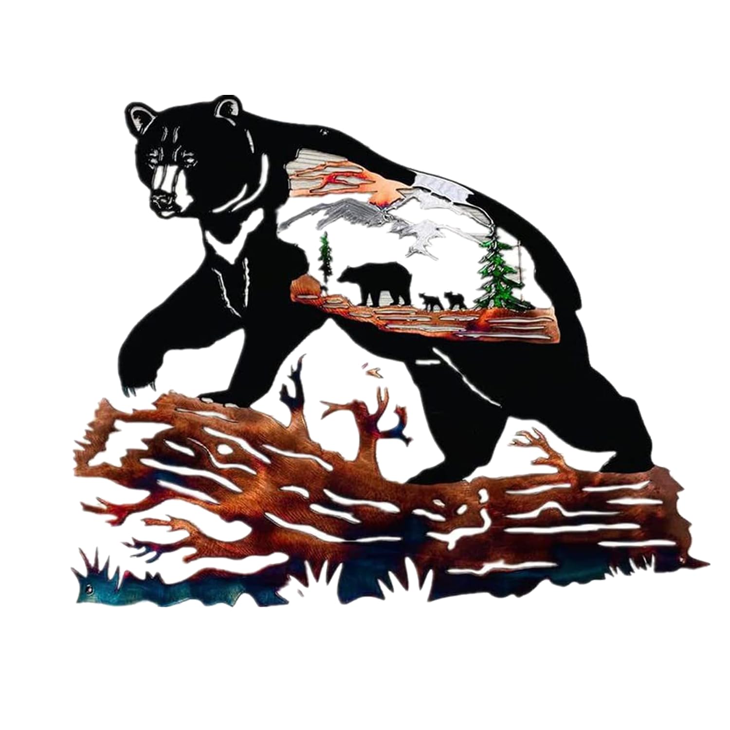 Trmonol Rustic Style Wild Animals Metal Wall Decoration Art, Metal Deer Wall Art Decor, Metal Bear Wall Art Decorations, Cabin Hunting Decor for Home Bathroom Bedroom Lodge (Bear)