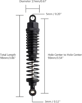 Front Rear RC Shock Absorber, 4-Pack Aluminum 98mm Adjustable Assembled Suspension for 1:10 Redcat HSP 94166 94106 94107 94155 94170 Buggy Truck Crawler Upgraded Hop-up Parts (Black)