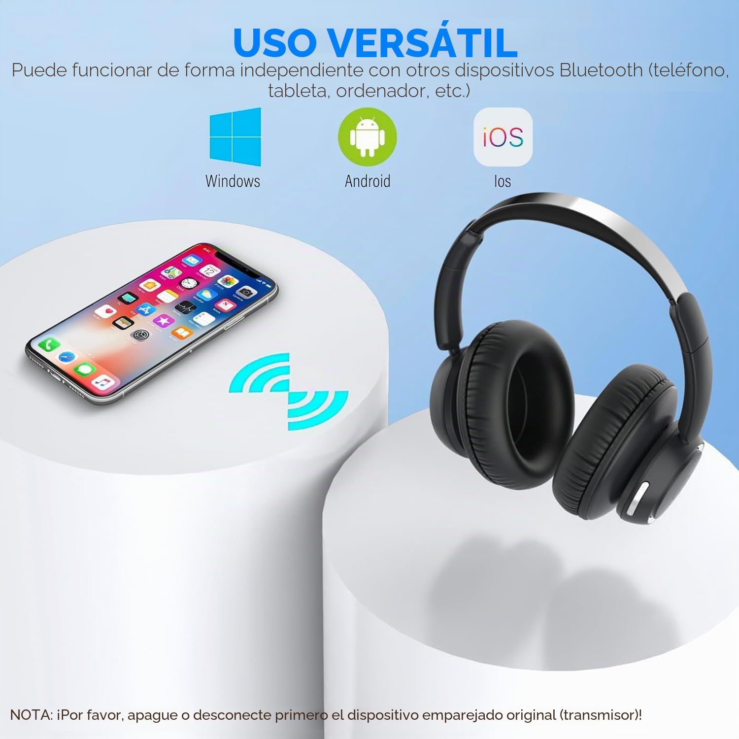 ANSTEN Auriculares Inalambricos TV, Auriculares Par TV con Salidas De Audio Ópticas AUX O Bluetooth, Cascos Inalambricos TV para Mayores, 35h De Reproducción | Auriculares inalámbricos para personas mayores, fáciles de configurar, auriculares inalámbricos