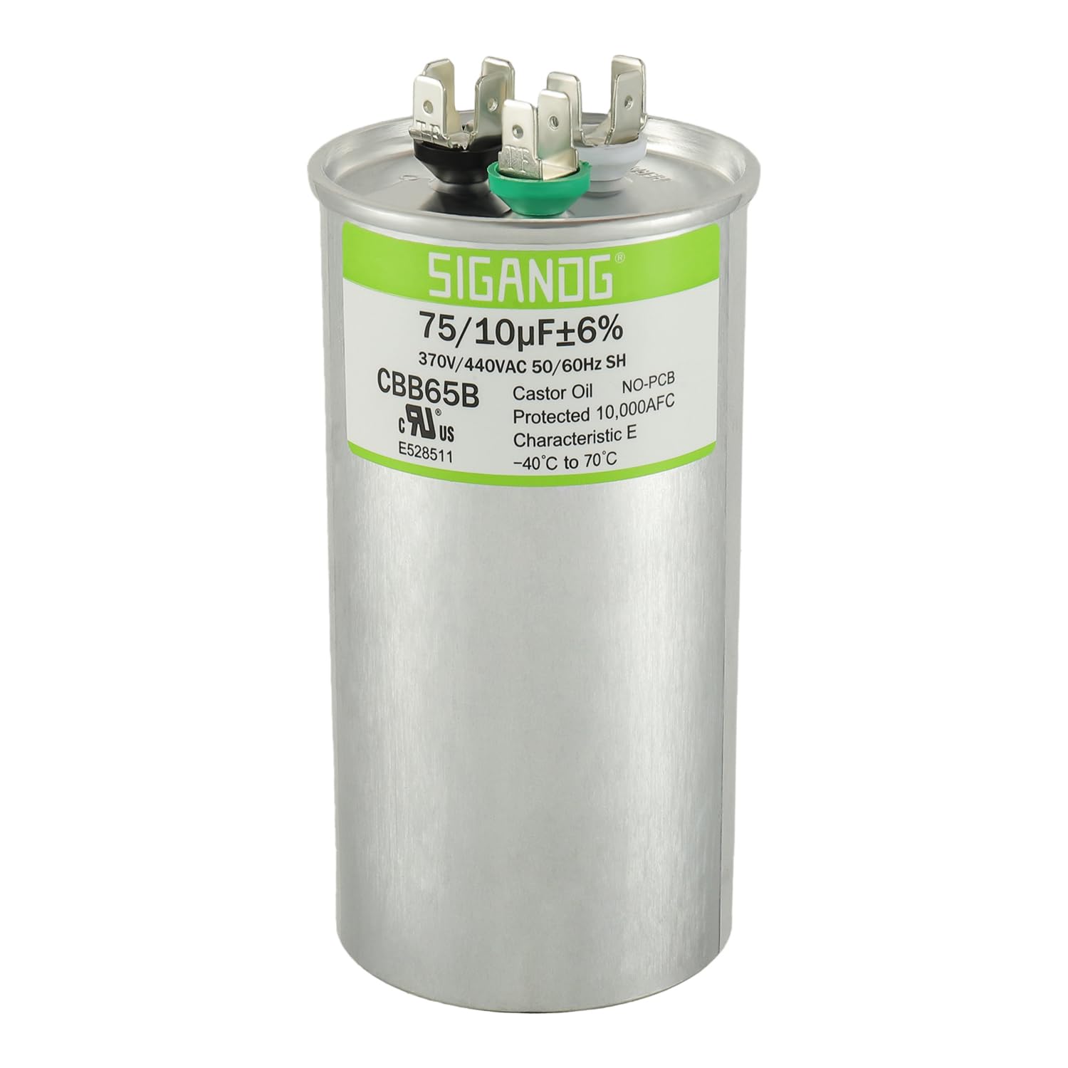 SIGANDG 75/10 uF 75+10 MFD 370V or 440V CBB65 Dual Run Start Round Capacitor 75 10 uF MFD 370 440 Volt VAC for Condenser Straight Cool or Heat Pump