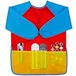 Zkptops Kid Art Smocks Waterproof Kids Painting Aprons Toddler Art Smock Kids Paint Smock with Long Sleeve 3 Roomy Pockets for Age 3-7 Years(Red)