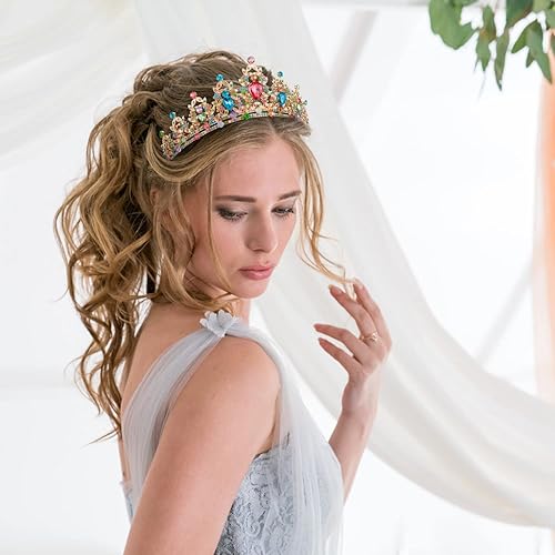 Vista 24 de SuPoo Tiaras para mujer, corona roja, corona de cumpleaños, diadema de cristal, gemas rojas, diamantes de imitación, accesorios para el cabello