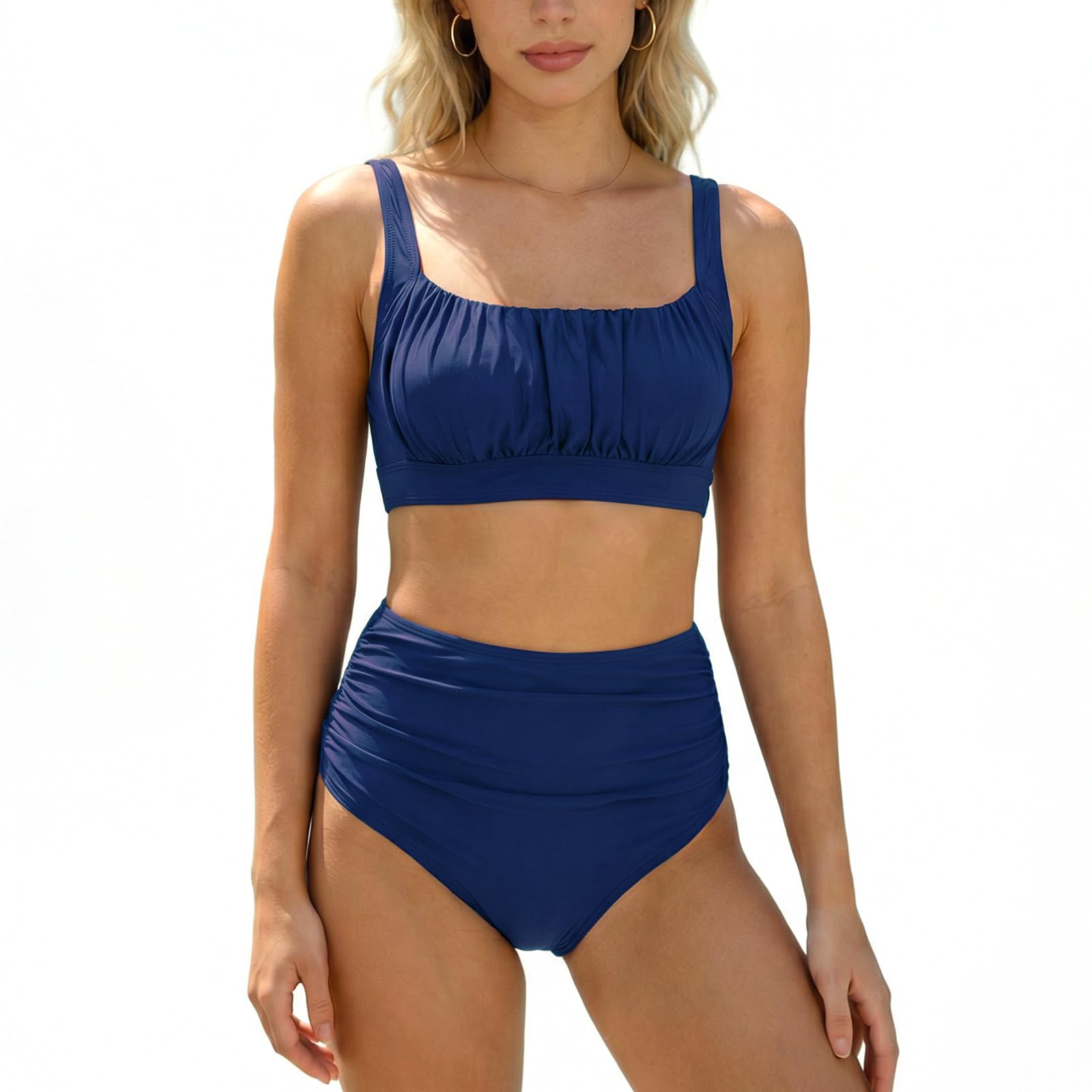 SNUOEN Women's Bikini Sets Two Piece Bathing Suit High Waisted Square Neck Adjustable Straps Ruched