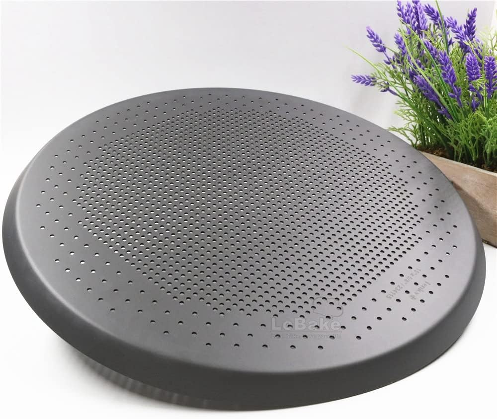 LoBake Various 6.5 to 15 Inches Nonsitck Aluminium Round Pizza Pan Pancake Pie Mold Cheese Plate with Punching Leaky Holes (15 inches nonstick)