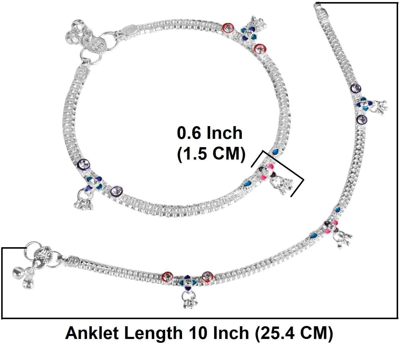 Efulgenz Indian Anklets for Women Silver Tone Ankle Bracelet Pair Wedding Anklet Set Anklet with Bell Charms Ankle Jewelry Payal Beach Barefoot Feet Jewelry