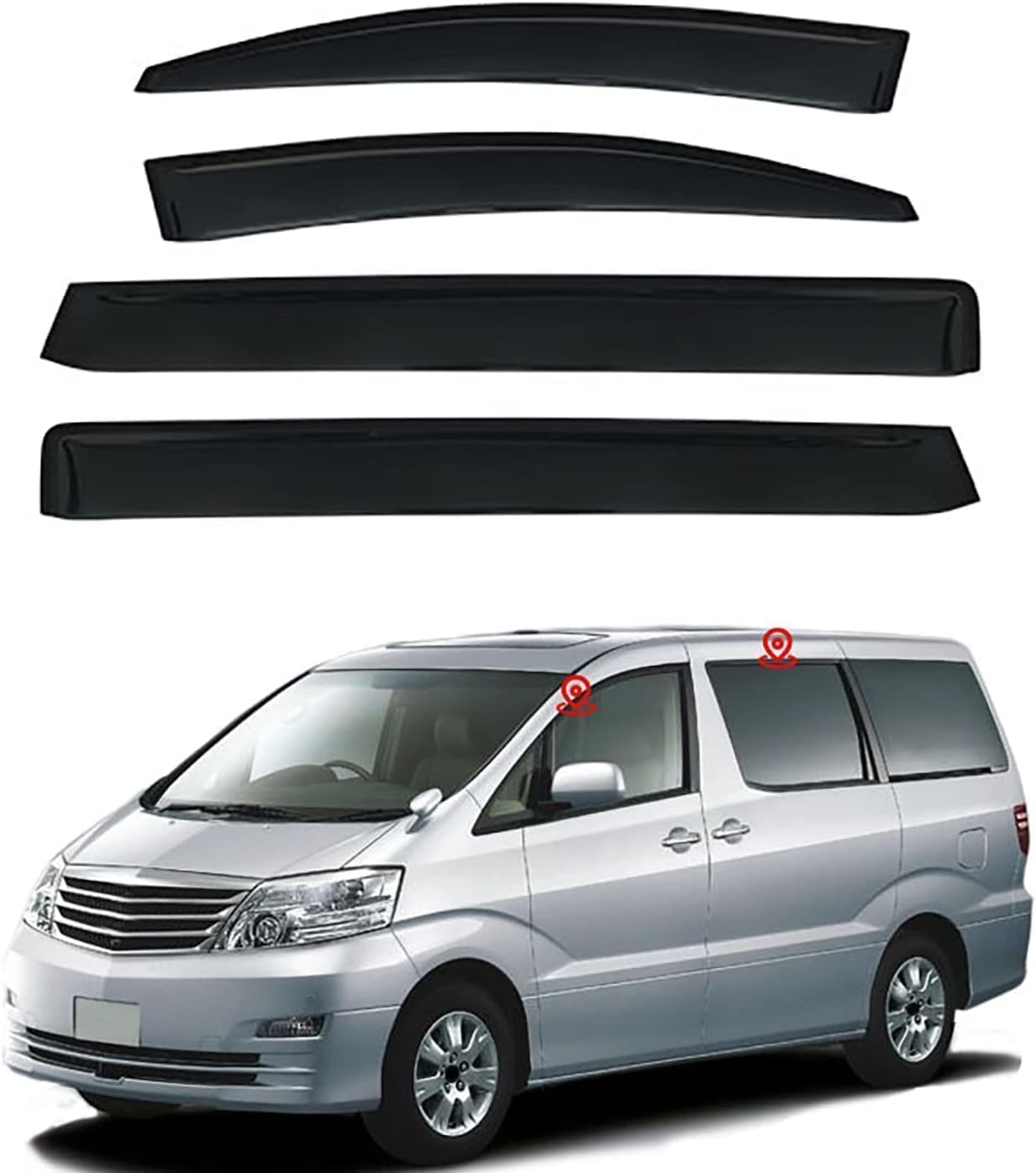 FENGJP Car Window Wind Deflectors for Toyota Alphard MK1-AH10 2002-2007, Window Wind Deflector Visor Rain Smoke Guards Automotive Accessories