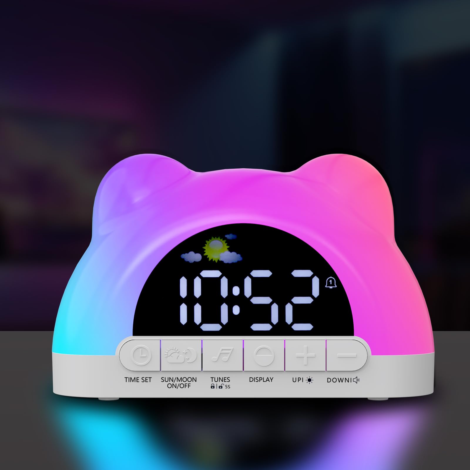Kids Alarm Clock with Sun & Moon, 11 RGB Toddler Sleep Training Sunrise Alarm Clock OK to Wake for Kids Girls Boys Sleep Training, Dual Alarms,5 Natural Sounds