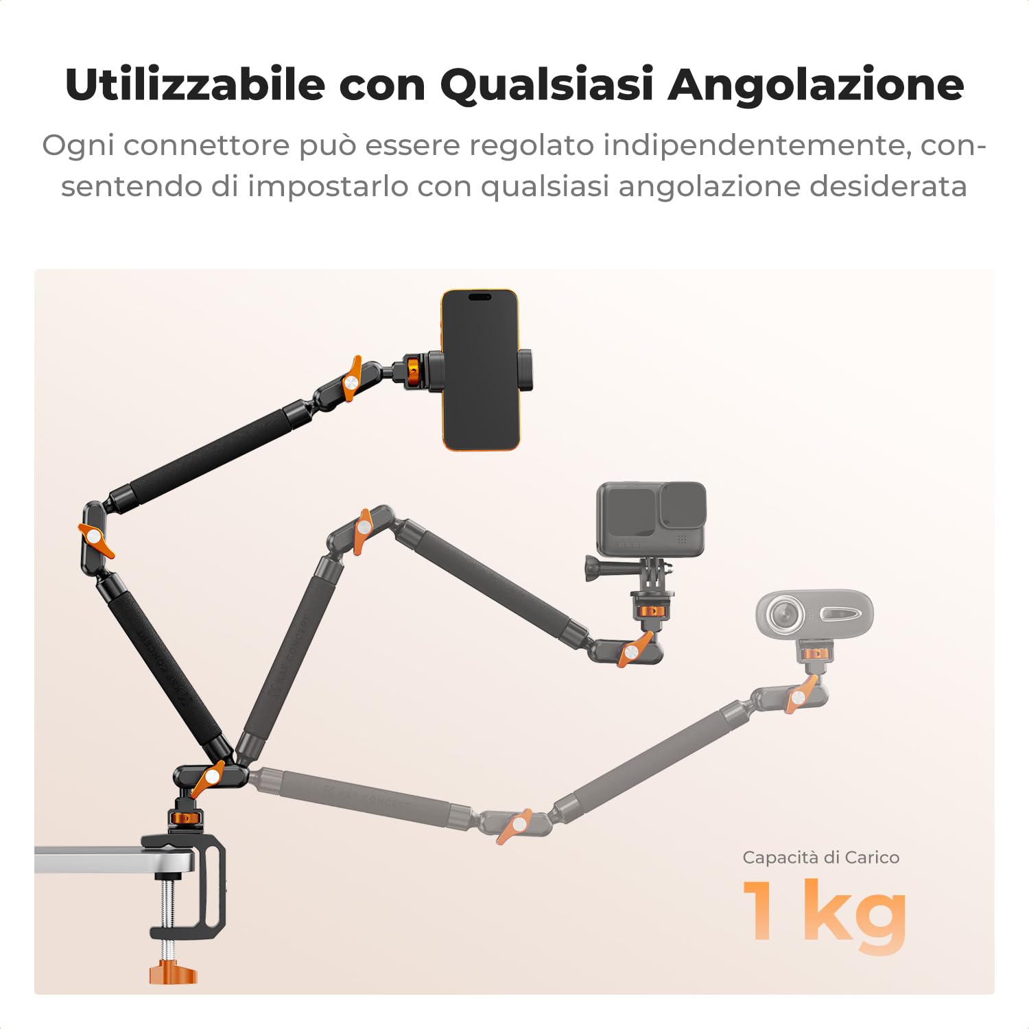 K&F CONCEPT Braccio Magico 22" con Morsetto da Scrivania per Fotocamera
