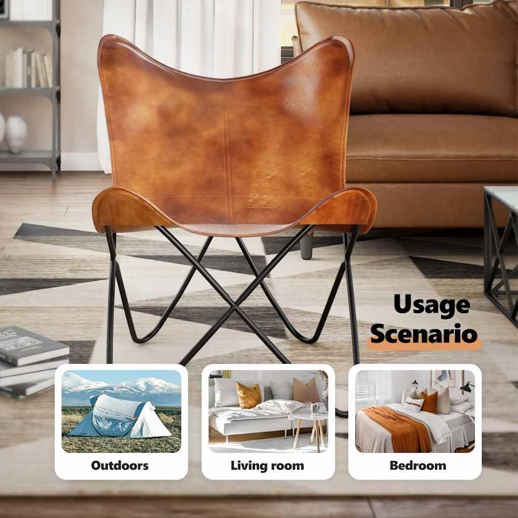 vidaXL Chaise Papillon Cuir Véritable Marron Fauteuil Salon Chambre Maison