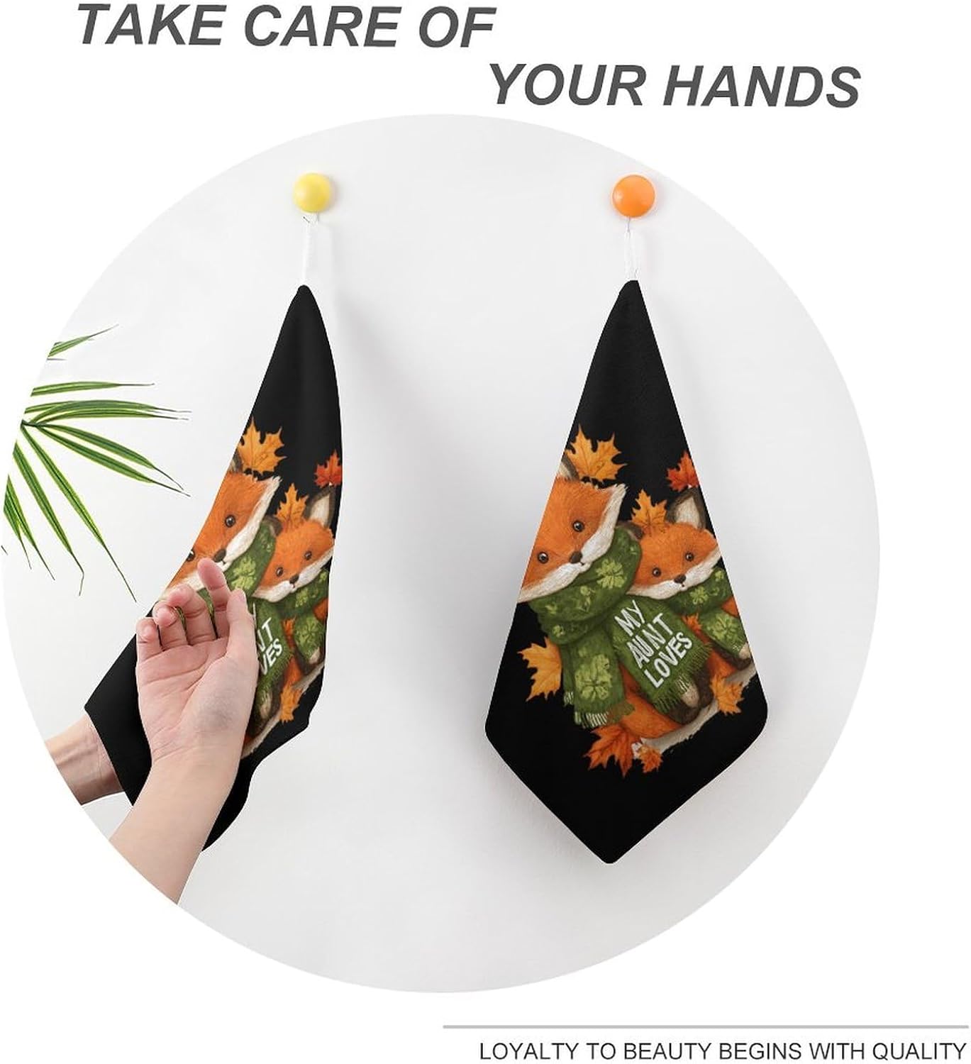 Auntie Loves Me Woodland Fox Microfiber Hand Towels for Bathroom Soft Absorbent Bath Kitchen Towel with Hanging Loop 4PCS