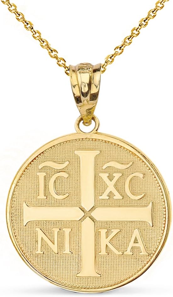 Religious Jewelry 10k Gold Christogram Symbol IC XC NIKA Jesus Christ Conquers Medallion Necklace