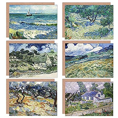 Artery8 Vincent Van Gogh Auvers Landscape Orchard Cottages Zeegezicht Fine Art Greeting Card Pack of 6