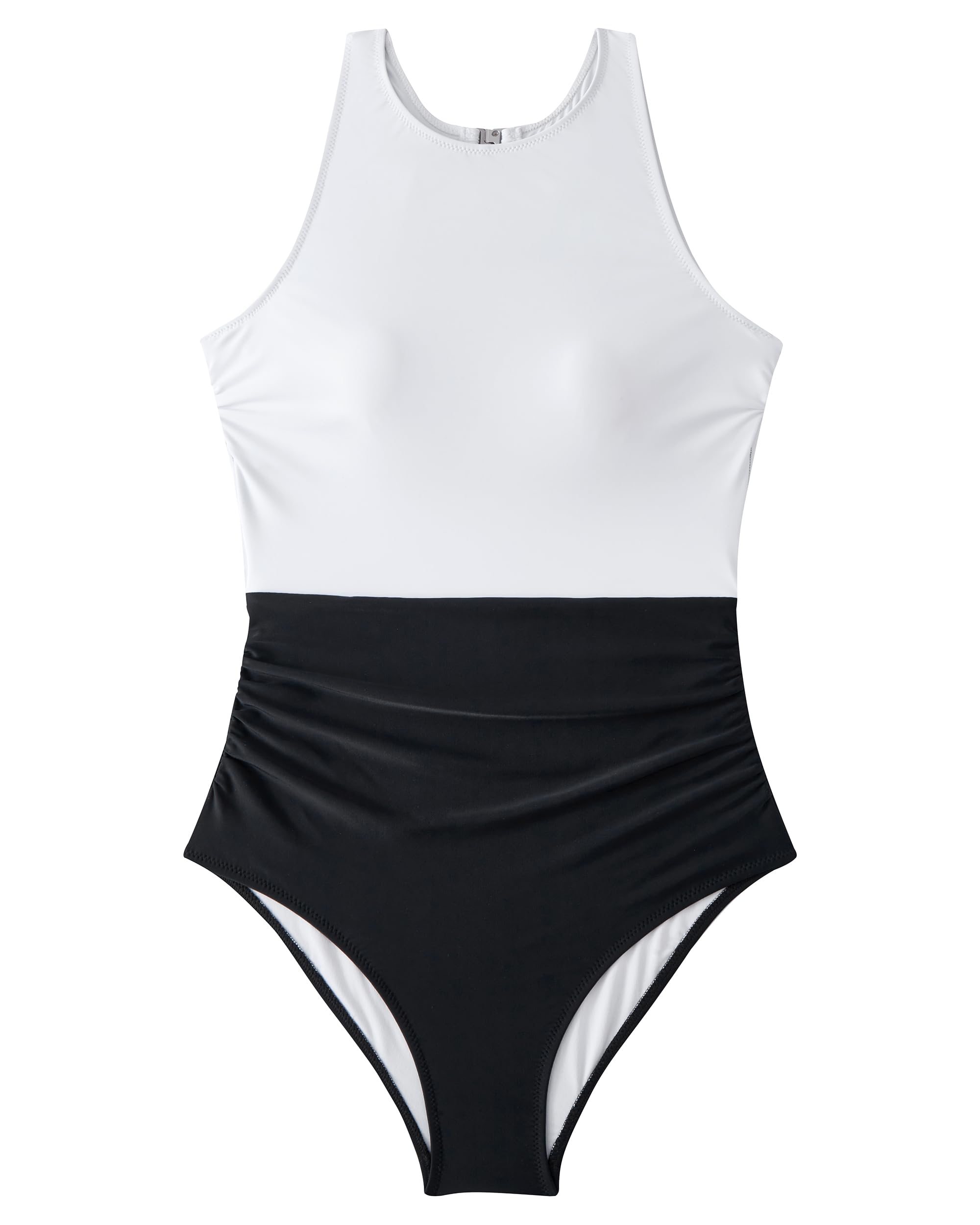 RXRXCOCO Costume da bagno da donna con scollo alto, arricciatura, schiena scoperta, elegante costume da bagno intero