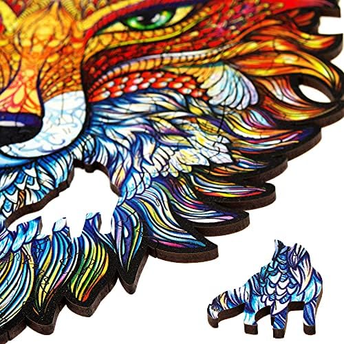 UNIDRAGON Original Wooden Jigsaw Puzzle - Fiery Fox, 107 pcs, Small 6.2"x9.4", Unique Animal Shaped Puzzle Box, Birthday Gift Idea for Kids, Adults, Girls, Boys, Family Game and Hobby