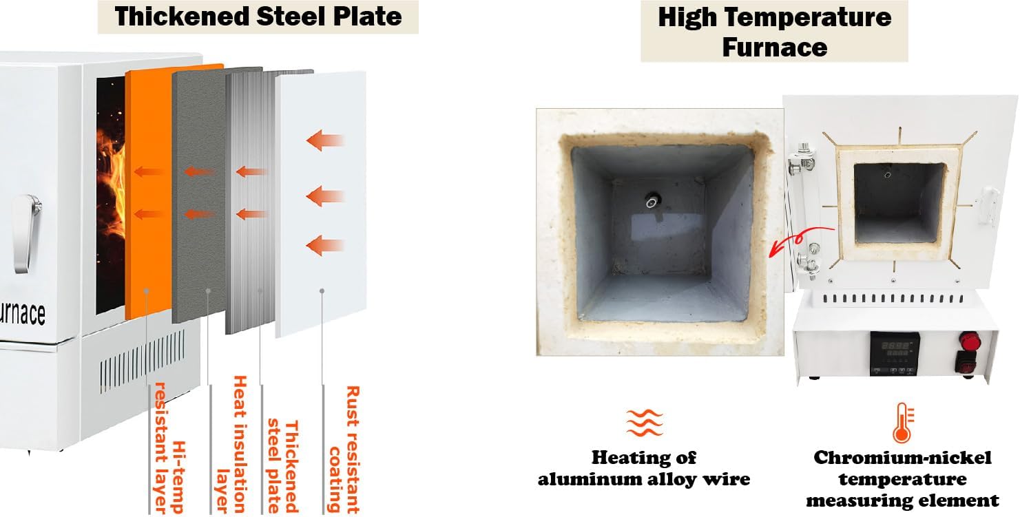 Muffle Furnace 2012℉(1100 ℃) Hi-temp Burnout Oven 18A High Temperature Resistance Furnace 2000W Tabletop Stove High Temperature Burnout Kiln 110V