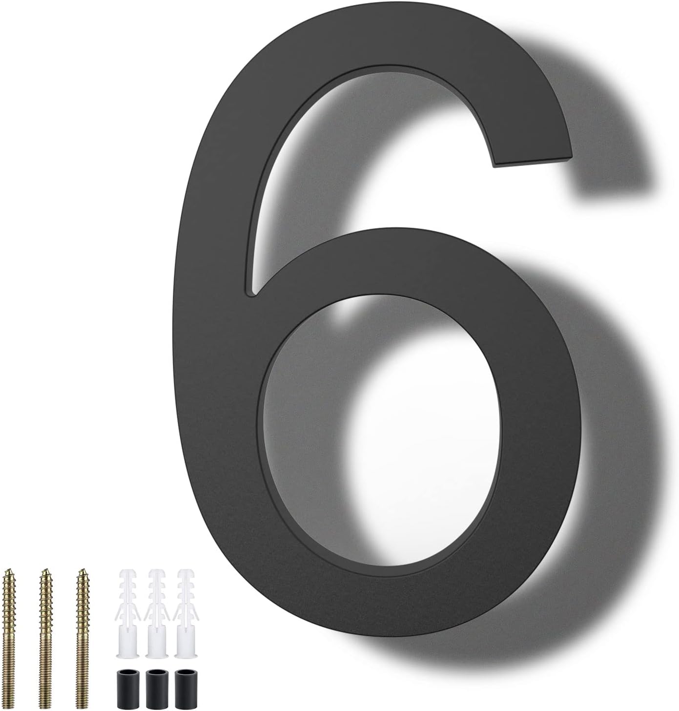 DEWEL 8 inch Floating Large House Numbers for Outside, Black Acrylic Address Numbers with Mounting Nail Kit & Template, Modern 911 Visibility Signage, Weatherproof Fade Resistant Exterior Decor for Garage Gate Mailbox Wall Door Garden (Number 6)