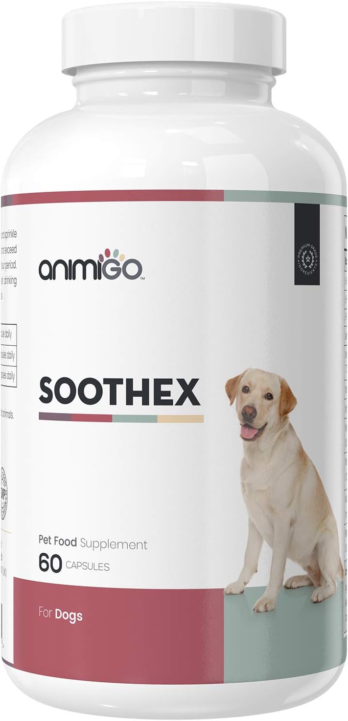 Animigo Soothex for Dogs - 60 Tablets - Calming Pet Supplement for Dogs, Remedy for Anxiety In Both Dog and Puppy, Travel Relief Pills