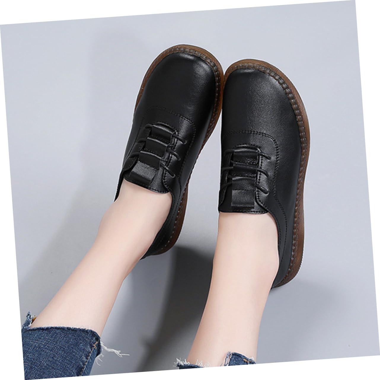Homoyoyo Zapatos Planos de Cuero para Mujer Negros, Talla 40 | Antideslizantes y Ligeros, Uso Diario y Viaje, Estilo Casual Cómodo Acabado en Cuero